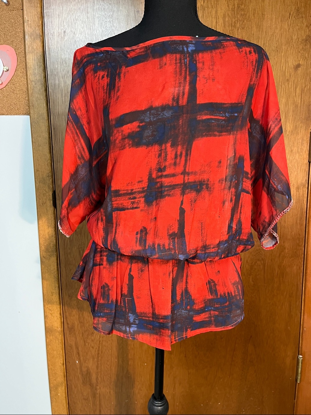 Rock & Republic Red and Navy Abstract Tunic
